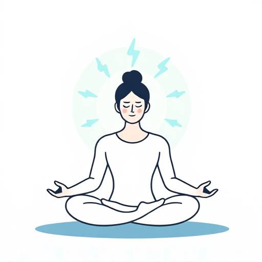 Icona che rappresenta la gestione dello stress, con una persona che medita e un ambiente rilassante.