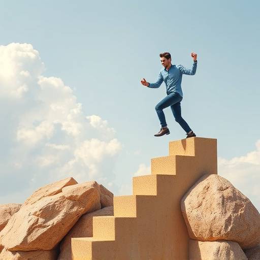 Icona che rappresenta lo sviluppo personale, con una persona che sale una scala verso il successo.