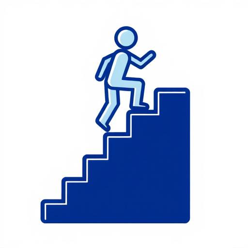 Icona stilizzata di una persona che sale una scala, simbolo di crescita e sviluppo
