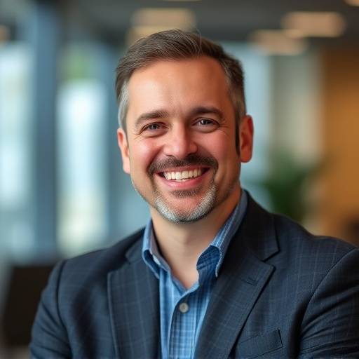 Ritratto di Marco Rossi, fondatore e CEO di Innovazione e Guida, sorridente e professionale